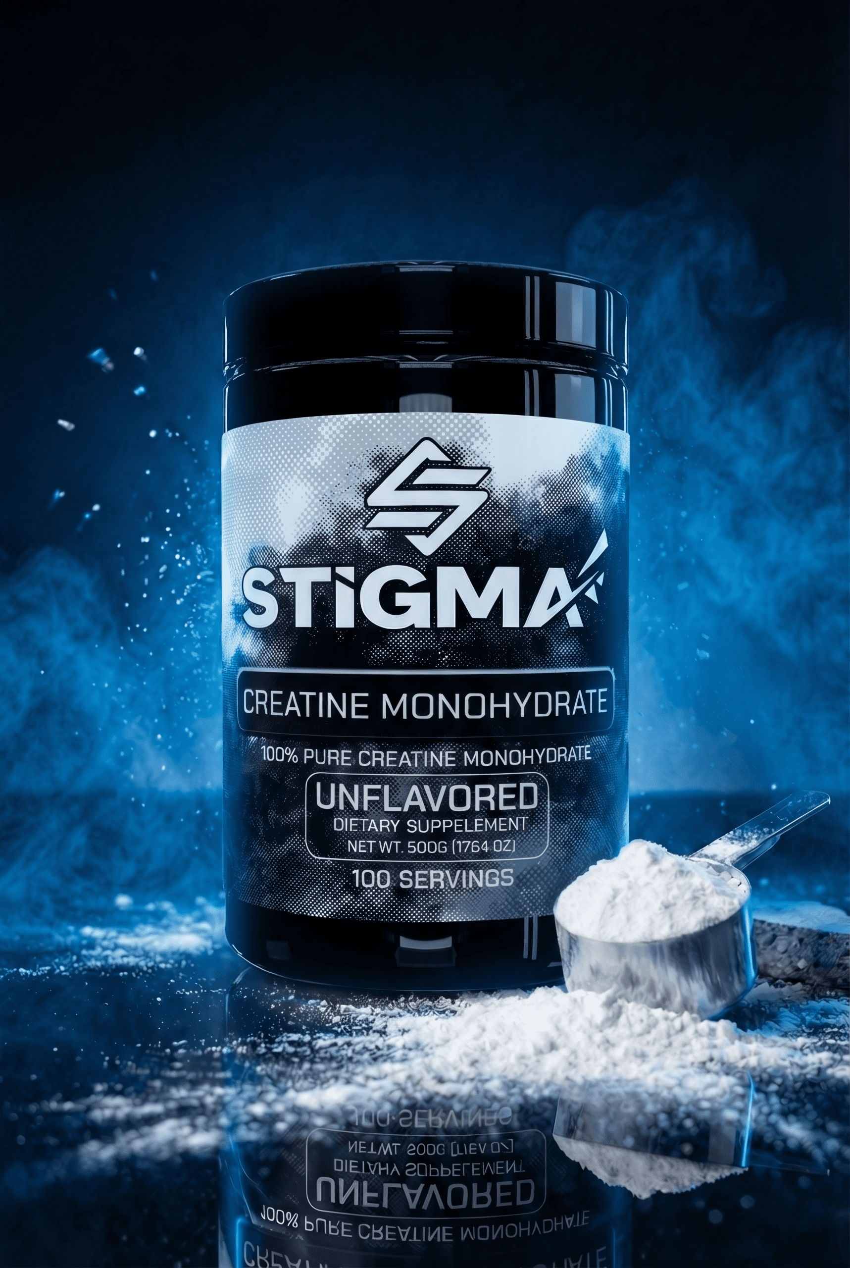 Stigma Creatine Monohydrate unflavored, 100% pure creatine with 100 servings per tub